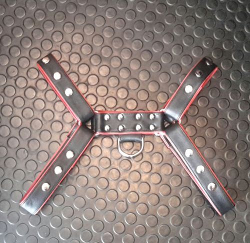 Leather Fetish Freak OTS Harness, Red Piping